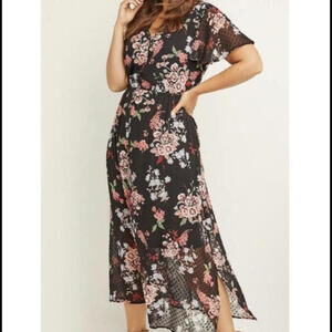 LANE BRYANT plus size black floral midaxi dress